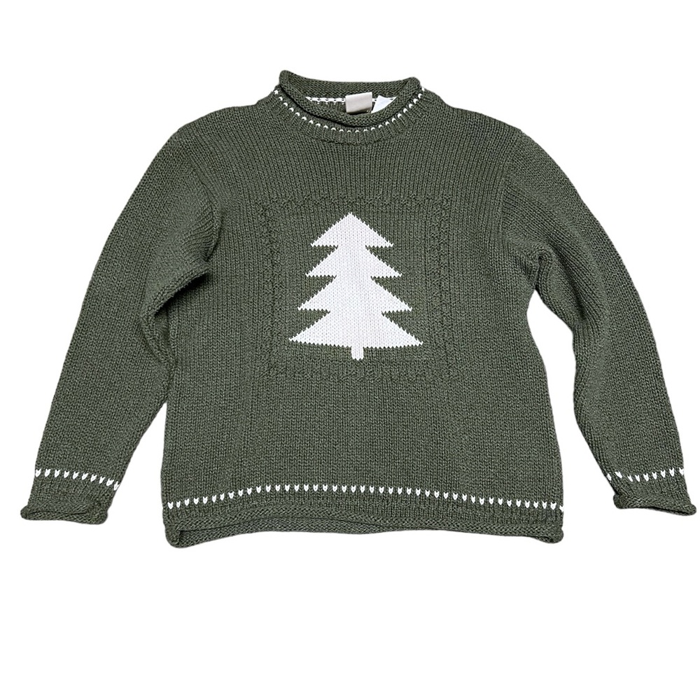 Vintage Knit Mock Neck Pine Tree Sweater Size Medium